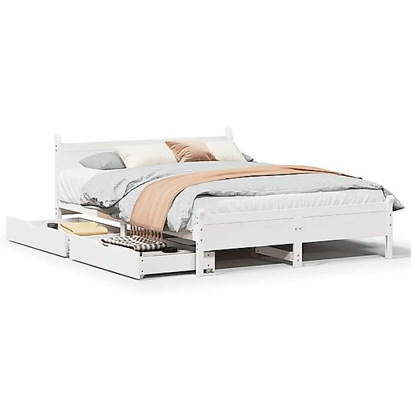 vidaXL Bett, Massivholzbett ohne Matratze Weiß 160x200 Kiefernholz günstig online kaufen