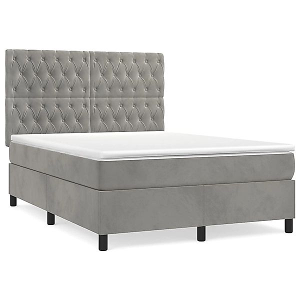 vidaXL Boxspringbett mit Matratze Hellgrau 140x190 cm Samt 3143199 günstig online kaufen