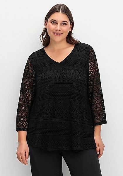 Sheego T-Shirt Spitzenshirt 3/4-Arm in A-Linie und 3/4-Arm günstig online kaufen