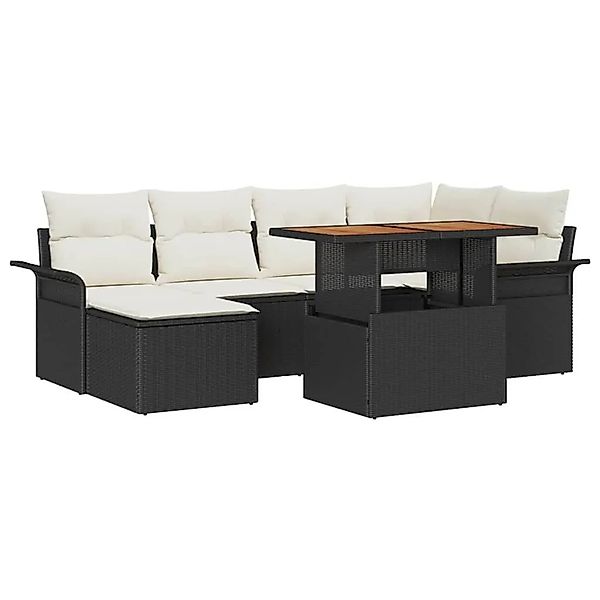 vidaXL Gartensofa-Set mit Kissen 7 Stk Schwarz und Creme Poly-Rattan 334935 günstig online kaufen