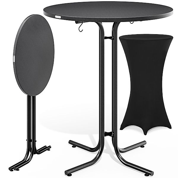 Stehtisch Grau mit Husse Schwarz Ø70cm klappbar 110cm Höhe günstig online kaufen