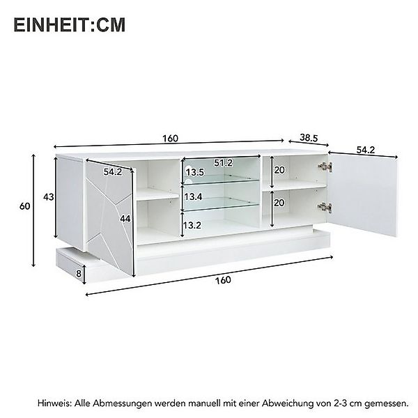Odikalo TV-Schrank Sideboard Lowboard Hochglanz Schrank Verstellbare Glasab günstig online kaufen