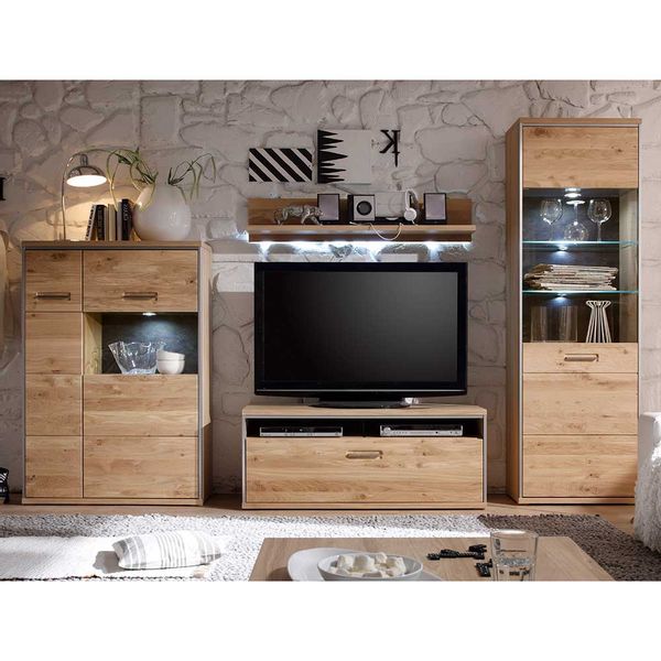 Wohnzimmeranbauwand in Asteiche Bianco furniert Landhausstil (vierteilig) günstig online kaufen