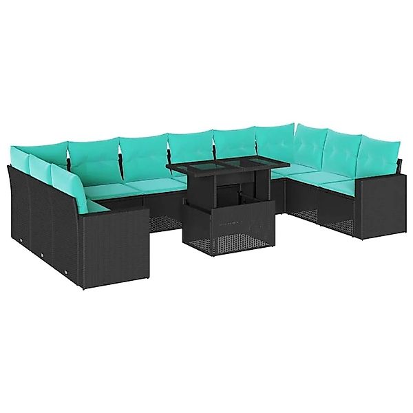 vidaXL 11-Tlg Gartensofa-Set mit Kissen Schwarz Polyrattan 3267517 günstig online kaufen