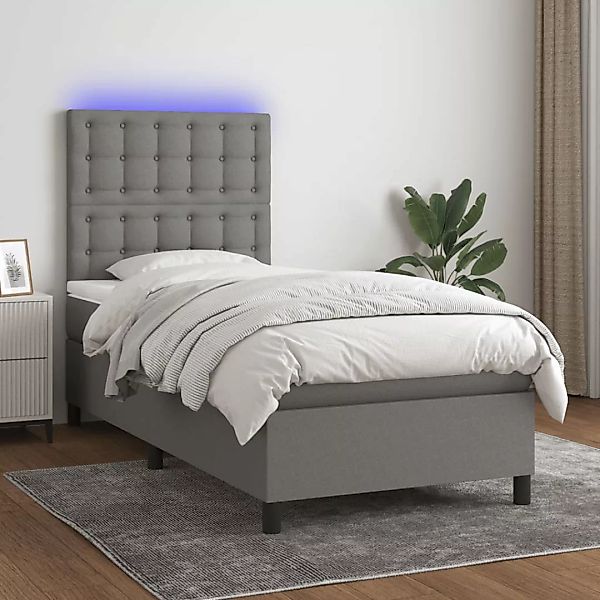 Vidaxl Boxspringbett Mit Matratze & Led Dunkelgrau 80x200 Cm Stoff günstig online kaufen