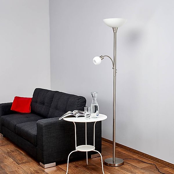 Lindby Stehlampe Elaina, Leselicht, nickelfarben, 180cm, E27 günstig online kaufen
