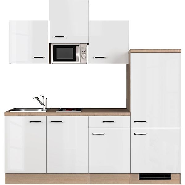 Flex-Well Exclusiv Küchenzeile Valero 210 cm Hochglanz Weiß - Sonoma Eiche günstig online kaufen