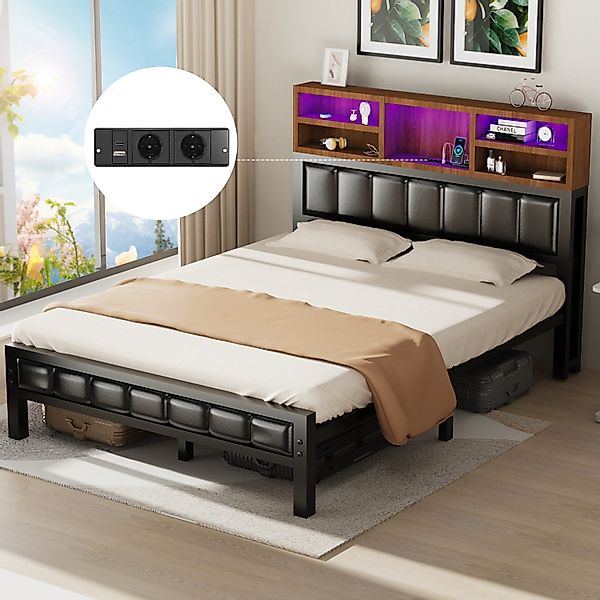 oyajia Polsterbett Doppelbett mit LED Licht günstig online kaufen