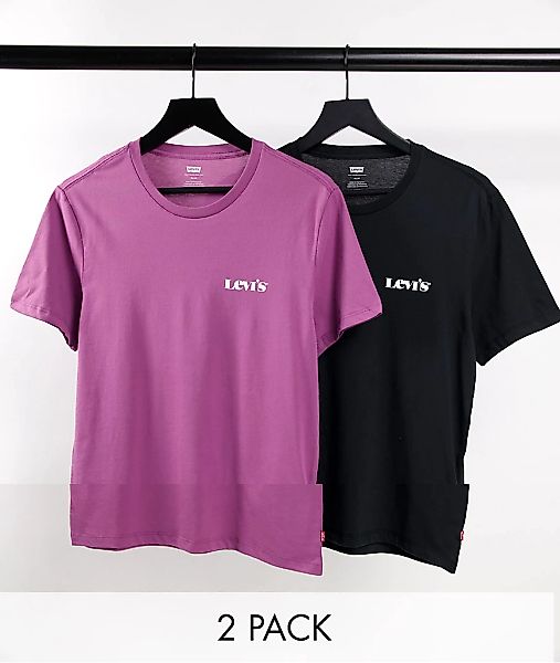 Levi's – T-Shirts in Schwarz/Rosa mit Modern-Vintage-Logo im 2er-Pack, exkl günstig online kaufen
