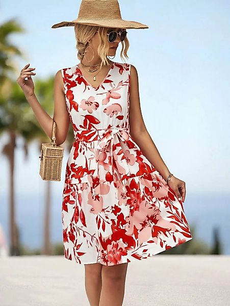 BlauWave Strandkleid V-Ausschnitt Strandkleid mit zartem Blumenprint (1-tlg günstig online kaufen