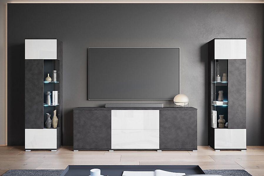 INOSIGN Wohnwand KENIA, (Komplett-Set, 3-St), Vitrinen mit Eckverglasung, h günstig online kaufen