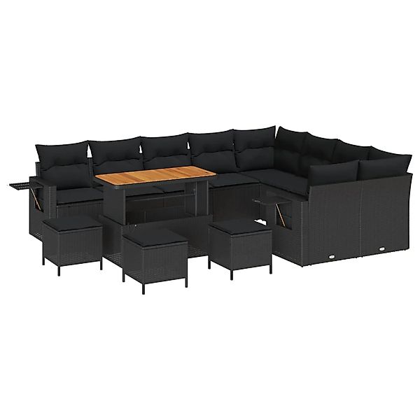 vidaXL Gartensofa-Set mit Kissen 13 Stk Schwarz Poly-Rattan 3363739 günstig online kaufen
