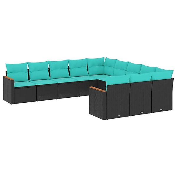 vidaXL 11-Tlg Gartensofa-Set mit Kissen Schwarz Polyrattan 3226428 günstig online kaufen