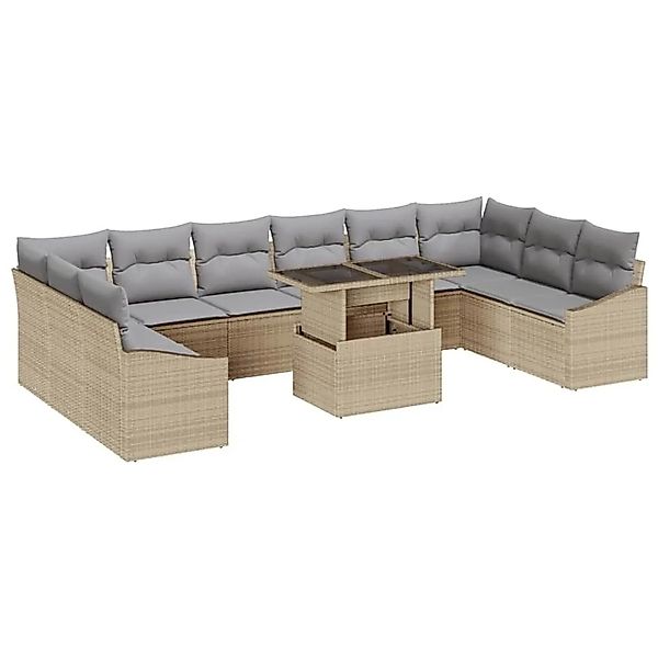 vidaXL Sofa Set mit Kissen 11-Tlg Beige und Hellgrau Poly-Rattan 3349076 günstig online kaufen