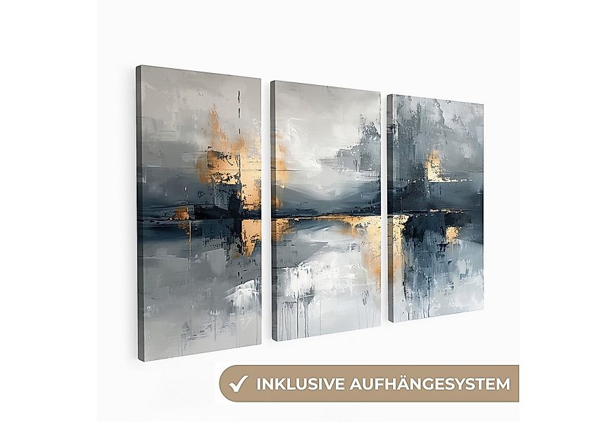 MuchoWow Leinwandbild Abstrakt - Grau - Gold - Modern, Fotodruck (3 St), Wa günstig online kaufen