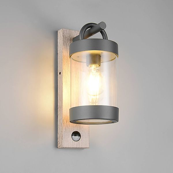 Außenwandlampe Sambesi, Holzoptik, Aludruckguss, Sensor günstig online kaufen