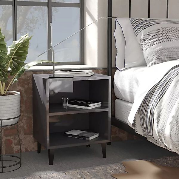 Nachttisch Mit Metallbeinen Hochglanz-grau 40x30x50 Cm günstig online kaufen