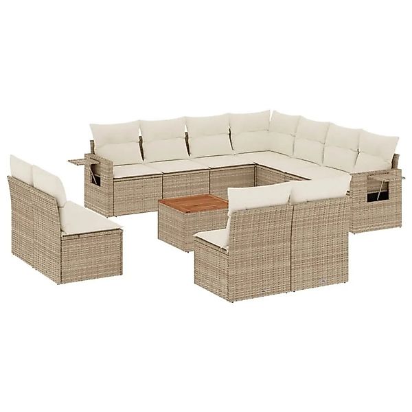 vidaXL 12-Tlg Garten-Sofagarnitur mit Kissen Beige Poly Rattan 3224623 günstig online kaufen