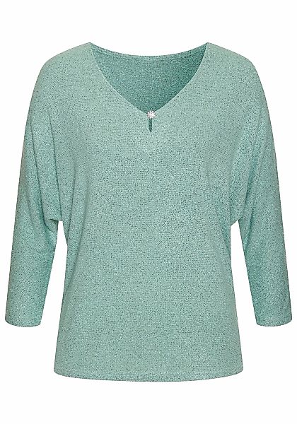 LASCANA 3/4-Arm-Shirt "mit Strassknopf in Blütenform" aus leichtem Feinstri günstig online kaufen