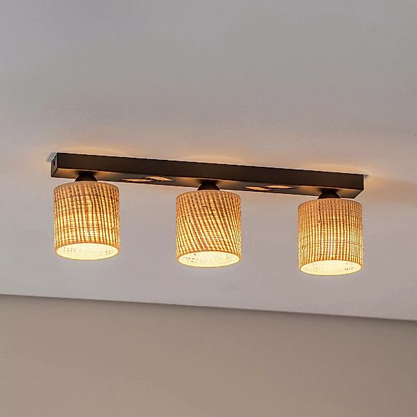 Deckenlampe Adeline Rattanschirme 3-fl. lang günstig online kaufen