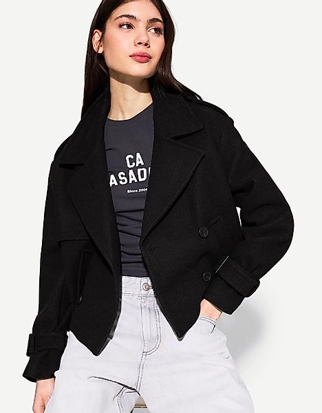 Bershka Kurze Trench-Jacke Soft Damen M Schwarz günstig online kaufen