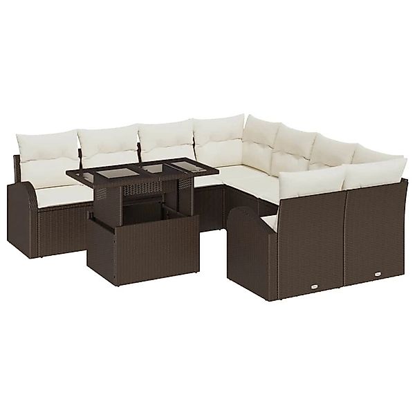 vidaXL Garten-Sofa-Set mit Kissen 9-Tlg Braun Poly Rattan 3348614 günstig online kaufen