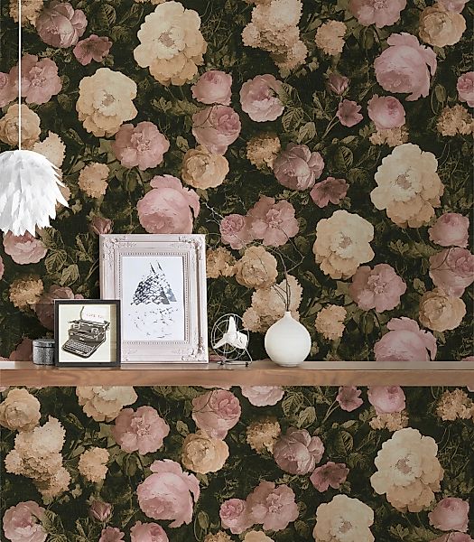Vliestapete Blumen Matt Leicht Strukturiert Rosa Grün FSC® günstig online kaufen