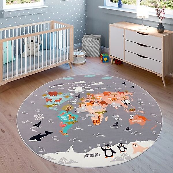 Paco Home Kinderteppich »Bino 581«, rund, 4 mm Höhe, Spielteppich, Motiv We günstig online kaufen