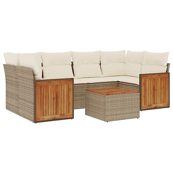 vidaXL 7-Tlg Garten-Sofagarnitur mit Kissen Beige Poly Rattan 3259881 günstig online kaufen