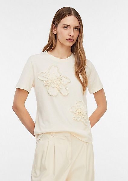 comma Kurzarmshirt T-Shirt T-Shirt mit Blumenapplikationen günstig online kaufen