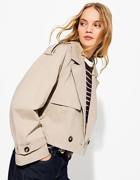 Bershka Kurze Trenchcoat-Jacke Damen Xs Nerzfarbe günstig online kaufen