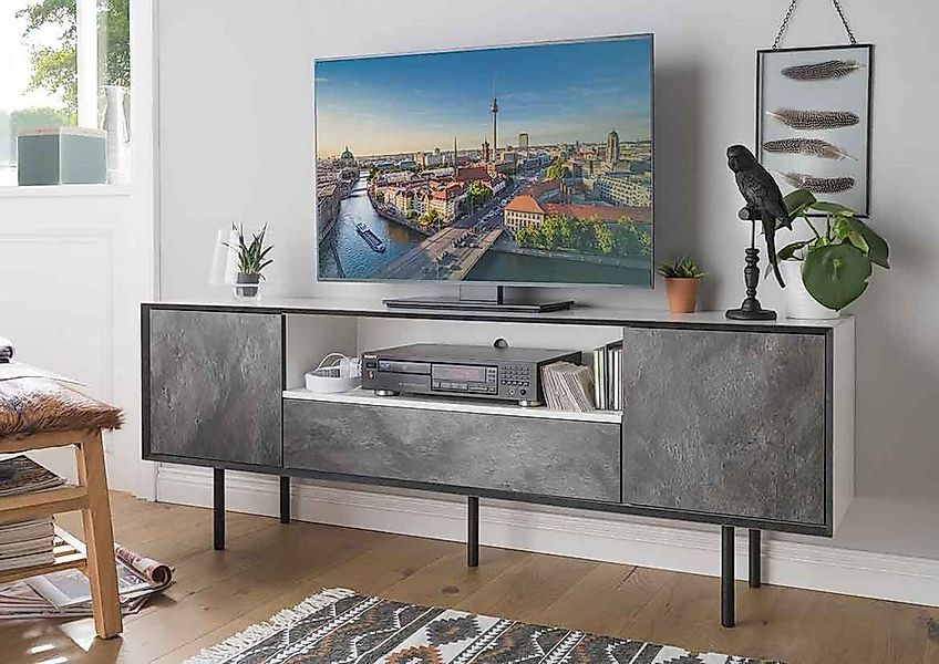 Concept GmbH TV-Schrank in Weiß/Schiefer - 165x60x34 (BxHxT) günstig online kaufen