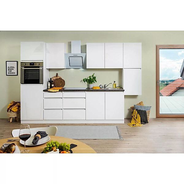 Respekta Küchenzeile ohne E-Geräte 320 cm Grifflos Weiß Hochglanz günstig online kaufen