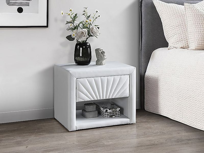 2er-Set Nachttische - 1 Schublade und 1 Ablage - Kunstleder - Weiß - ULAMI günstig online kaufen