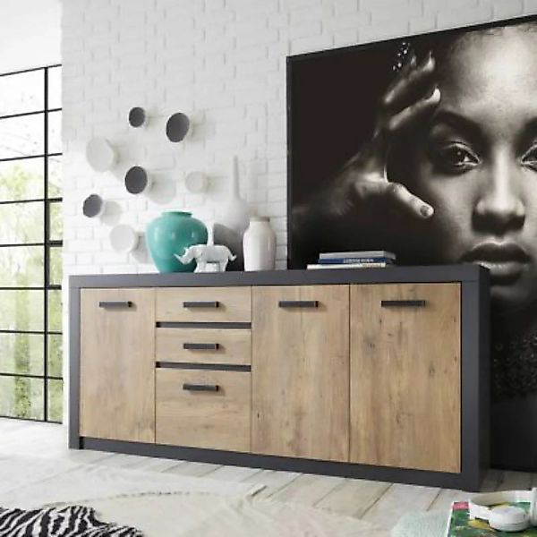 Lomadox Esszimmer Sideboard BAKU-61 in Fresco anthrazit mit Kastanienbraun, günstig online kaufen