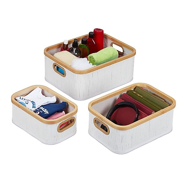relaxdays Aufbewahrungskorb 3er Set Bambus günstig online kaufen