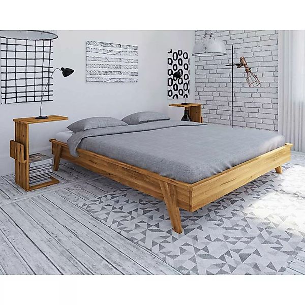 Retro Bett aus Wildeiche Massivholz Kopfteil (dreiteilig) günstig online kaufen