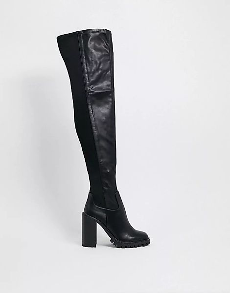 ASOS DESIGN – Katherine – Schwarze Overknee-Stiefel mit dicker Sohle günstig online kaufen