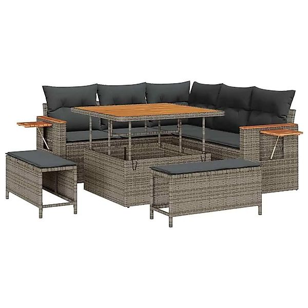vidaXL Gartensofa-Set mit Kissen 9 Stk Grau Poly-Rattan 3365118 günstig online kaufen