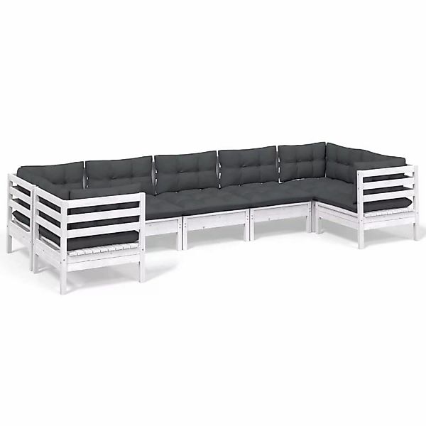 vidaXL 7-tlg Garten-Lounge-Set mit Kissen Weiß Kiefernholz Modell 8 günstig online kaufen