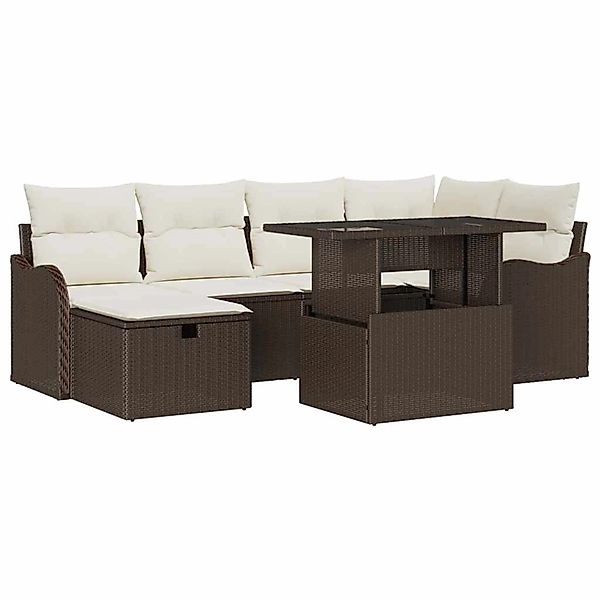 vidaXL Garten-Sofa-Set mit Kissen mit Speicher 7-Tlg Braun Poly Rattan 3361 günstig online kaufen
