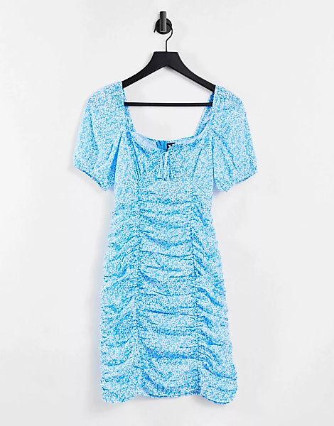 Influence – Minikleid in Blau mit Rüschen und Blümchenmuster günstig online kaufen