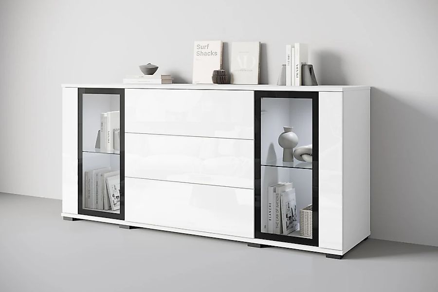 Home affaire Sideboard "modernes Design mit Glaseinsätzen und 3 Schubladen, günstig online kaufen
