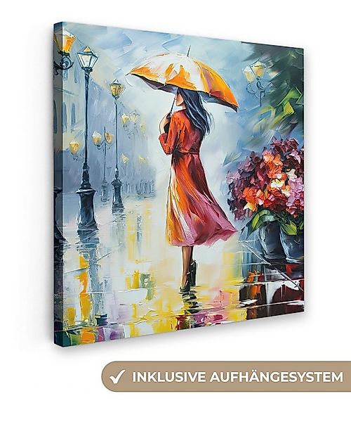 OneMillionCanvasses® Leinwandbild Ölfarbenoptik - Regenschirm - Frau - Stra günstig online kaufen