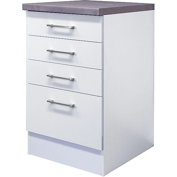 Flex-Well Exclusiv Küchen-Schubkasten-Unterschrank Joelina 50 cm Weiß günstig online kaufen