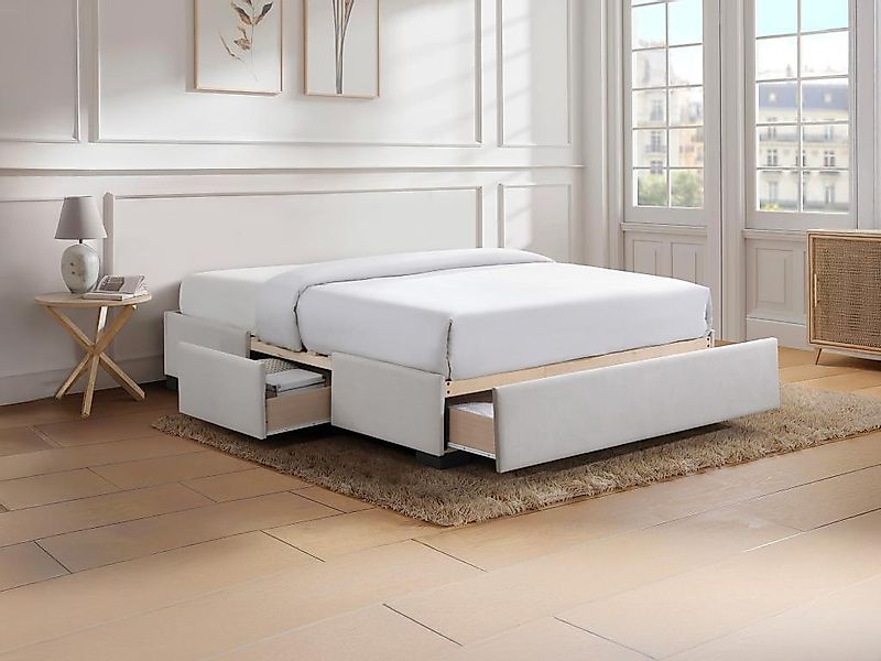 Bettgestell mit Schubladen 160 x 200 cm - Stoff - Beige - KOLANE von YSMÉE günstig online kaufen