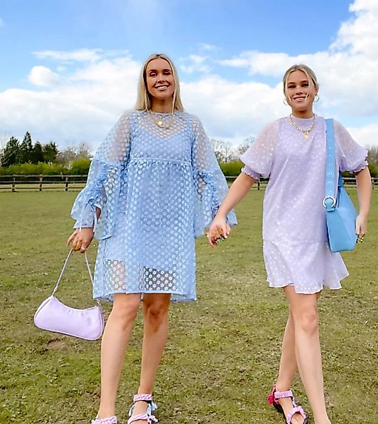 Labelrail x Olivia & Alice – Minikleid aus besticktem Organza in Blau mit Ä günstig online kaufen