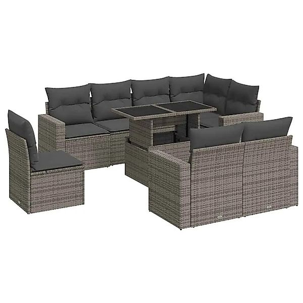 vidaXL 9-Tlg Garten-Sofagarnitur mit Kissen Grau Poly Rattan 3326341 günstig online kaufen