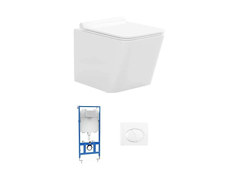 Sparset - Weißes Wand-WC mit Trägergestell & Ovaler, weißer Betätigungsplat günstig online kaufen