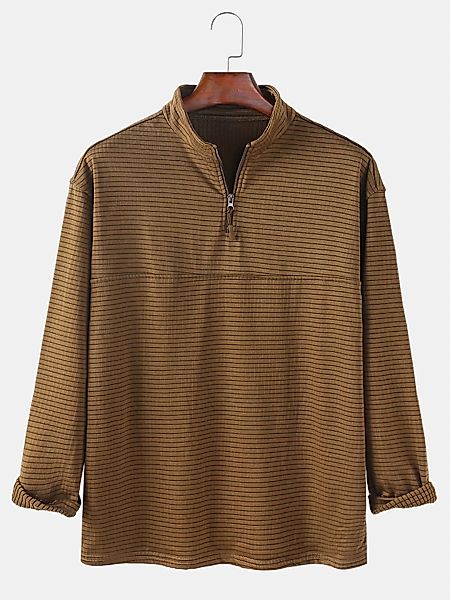 Herren Pure Color Fleece Half Zip Casual Langarm T-Shirts günstig online kaufen